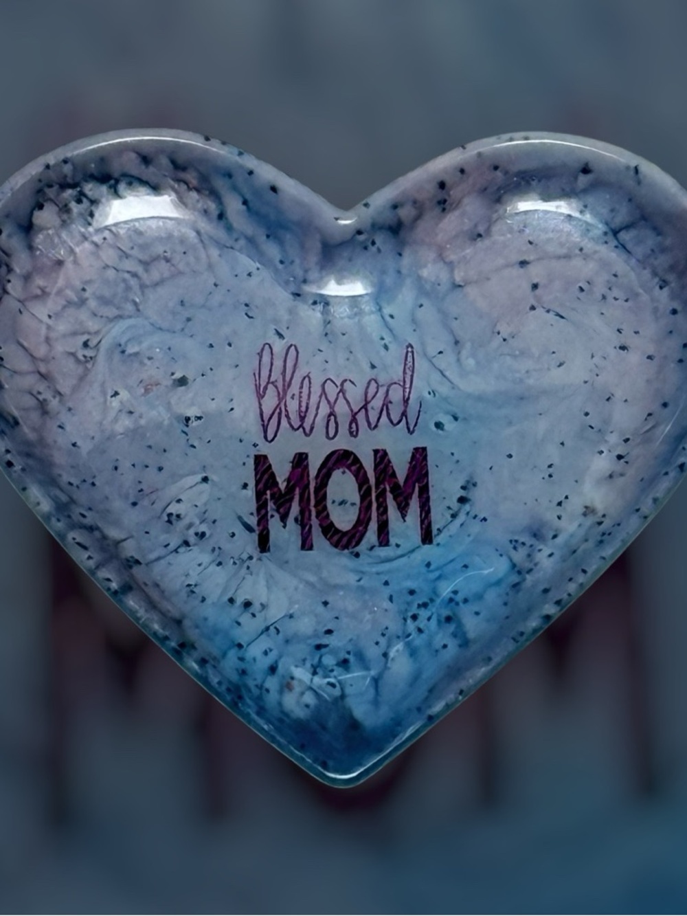 Hand Crafted Blessed Mom Heart Art - Blue Marble Like
